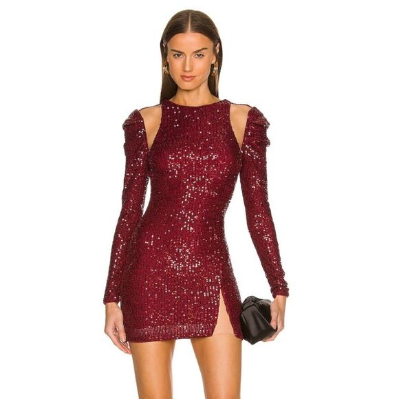 Michael Costello x REVOLVE Canal Mini Dress Black sequin sheer cut out party S - Picture 2 of 11